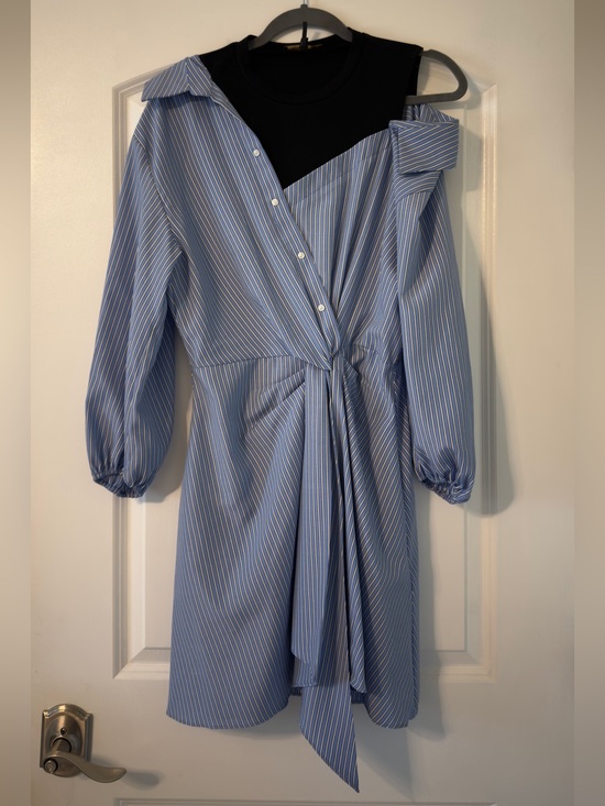 Maje Dresses & Skirts - Maje Striped Blue Tie-Waist Shirt Dress